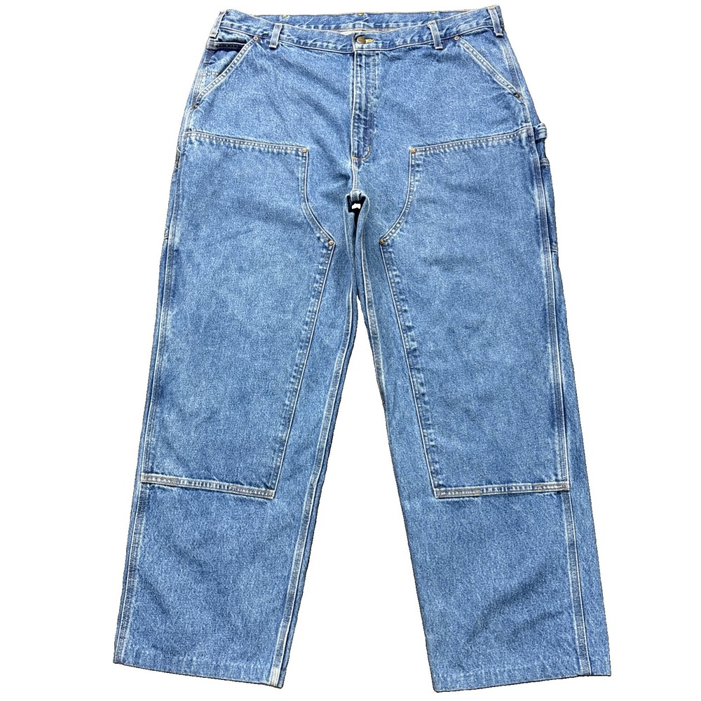 Carhartt Double Knee Carpenter Jeans Mens 42x32 Denim Loose Wide Leg B73-DST